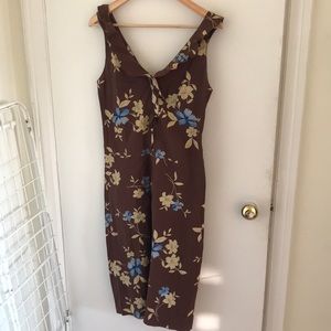 Drop waist brown cotton floral dress